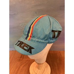 Vintage Trek Bikes Cycling Cap Rainbow Stripe Blue Hat 80s Short Brim Racing